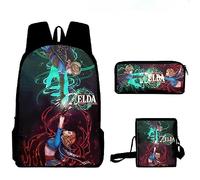 Hanaiette 3PCS Backpack Pencil case Game characters Canvas Messenger Bag (style 6)