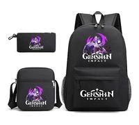 Hanaiette 3PCS Genshin impact Game characters Backpack Pencil case Canvas Messenger Bag (STYLE 1)