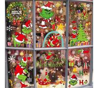Hanaiette 8 Pcs Grinch Christmas Window Stickers - Xmas Double-Sided Snowflake Decorations - Grinch Party Supplies - Christmas Decorations Christmas Window Stickers Grinch Window Stickers