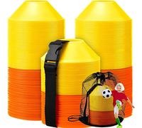 Hanaive 100 Pieces Mini Soccer Cones for Drills 5 Inch Agility Disc Soccer Cones with Carry Bag and Strap for Sports Training Football Basketball Coaching Practice Equipment for Kids (Orange, Yellow)
