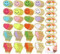 Hanaive 136 Pcs Chenille Letter Patches Self Adhesive Stickers for DIY Cute Smile Face Heart Rainbow Patches for Clothing Backpacks Bags Jackets Hat Decoration(Colorful Style,Rainbow Color)