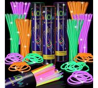 Hanaive 300 Pcs Glow Sticks Bulk 8 Inch Glow in The Dark Party Favors Neon Bracelets and Necklaces Light up Sticks with Connectors for Holiday Birthday Party Supplies(Orange, Green, Purple)