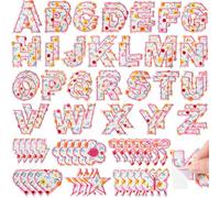 Hanaive 80 Pcs Chenille Letter Patches Self Adhesive Iron on Patch 3D Cute Embroidered Rainbow Smile Face Heart Applique Sewing Badges Patch for Fabric Clothing Jacket DIY(Pink,Letter)