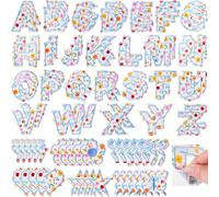 Hanaive 80 Pcs Chenille Letter Patches Self Adhesive Iron on Patch 3D Cute Embroidered Rainbow Smile Face Heart Applique Sewing Badges Patch for Fabric Clothing Jacket DIY(Blue,Letter)