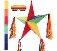 Hanaive Foil Star Piñata with Blindfold and Bat for Birthday Foldable Star Shape Piñata with Stick Festive Fiesta Party Supplies Favors for Mexican Party(Multicolor)