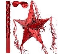 Hanaive Foil Star Piñata with Blindfold Bat, Red, 23.6 x 23.6 Inches
