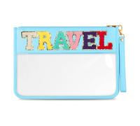 HANAMO Chenille Letter Clear Bag, Chenille Letter Stuff Pouch Nylon Cosmetic Bag Zipper Pouches Clear Makeup Bags Travel Bags for Women Girls, Blue-travel, M, Clear Bag