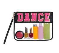 HANAMO Chenille Letter Clear Bag for Tote Organizer, Chenille Letter Stuff Pouch Nylon Cosmetic Bag Zipper Pouches Clear Makeup Bags Travel Bags for Women Girls, Black-Dance, Medium