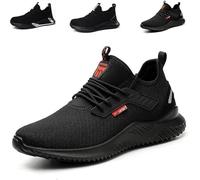 Hanani Steel Toe Caps Trainers Lightweight Boots Womens Mens Work Industrial Work Shoes Black UK9.5