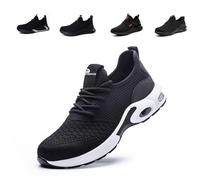 Hanani Steel Toe Caps Trainers Lightweight Boots Womens Mens Work Industrial Work Shoes Black White EU44 Convert UK9.5