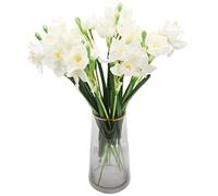 Hananona 10 Pcs Artificial Daffodils Flowers White Narcissus Spring Flower Fake Silk Flower Arrangement for Home Wedding Outdoor Front Door Decor (10, White)