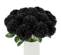 Hananona 12 Pcs Artificial Chrysanthemums Flowers Ball, Fake Mums Flowers Black Silk Plants for Gothic Home Decor Indoor Floral Arrangement Halloween Table Centerpiece