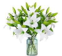 Hananona 9 Pcs Artificial Lily Easter Lily Flowers for Easter, White Flowers Fake Tiger Lily for Spring White Wedding Table Centerpiece Holiday Home Decoration (9, White)