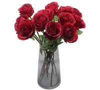 Hananona Artificial Roses Flowers for Flower Arrangement, 12 Pcs Silk Red Rose Bouquet for Home Decoration, Faux Roses for Valentine's Day Parties and Wedding Decoration (Red, 12)