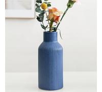 Hanaomaoyi 20cm Ceramic Vase Blue Matte Round Modern Design, Boho Vase for Aesthetic Decoration, Flower Vase for Living Room, Bedroom Decoration, Simple Nordic Style (Blue)