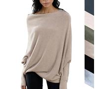 Hanaoni Asymmetric Draped Jumper Baggy Sweater, Oversized Cowl Neck or Off The Shoulder Sweater for Women Ultra Soft Knitted Jumper, Casual Asymmetric Pullover Knit Top