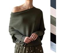 Hanaoni Asymmetric Draped Jumper Baggy Sweater, Oversized Cowl Neck or Off The Shoulder Sweater for Women Ultra Soft Knitted Jumper, Casual Asymmetric Pullover Knit Top