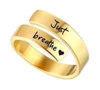 Hanaoops 925 Sterling Silver Rings for Women Open Adjustable Inspiration Ring Just Breathe Heart Ring Stainless Steel Stacking Wrap Spiral Twist Encouragement Rings Gifts (Gold)
