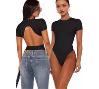 Hanaoops Bodysuits for Women Short Sleeve Tops Ladies Crew Neck Casual Body Suits T-Shirts Sexy Backless Leotard Top Slimming Going Out Tank Top Bodysuits