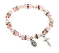 Hanaoops Bracelets for Women Crystal Bead Cross Bracelet Christian Crystallized Beads Rosary First Holy Communion Bracelet Baptism Gifts for Girls and Ladies