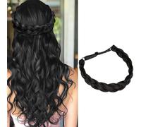 Hanaoops Braid Headband, 3 Strands Fishtail Plaited Braided Hairband, Adjustable Chunky Wide Braids Wig Band, Elastic Synthetic Twist Front Hairpiece Accessory for Women Girl