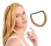 Hanaoops Braid Headband, 3 Strands Fishtail Plaited Braided Hairband, Adjustable Chunky Wide Braids Wig Band, Elastic Synthetic Twist Front Hairpiece Accessory for Women Girl