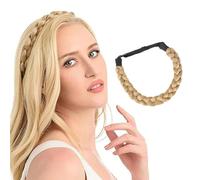 Hanaoops Braid Headband, 3 Strands Fishtail Plaited Braided Hairband, Adjustable Chunky Wide Braids Wig Band, Elastic Synthetic Twist Front Hairpiece Accessory for Women Girl