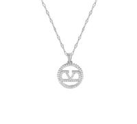 Hanaoops Circle Link Letter Necklace for Women Gold Silver Round Pendant Necklace with Cubic Zirconia Circle Coin Letter V Necklace Fashion Jewellery Gift for Daughter Mom (Silver)