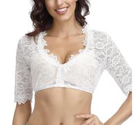 Hanaoops Classic Oktoberfest Dirndl Blouse Women's Lace Dirndl Blouse Elegant Half Sleeve V Neck Traditional Dirndl Blouse White