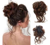Hanaoops Curly Wavy Hair Chignon Clip in Hairpiece, Synthetic Extensions, Messy Bun, Elastic Hair Bun, Tousled Updo, Ponytail Donut, Scrunchy, Curly Hairpieces for Women (B)