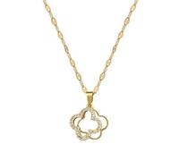 Hanaoops Gold Plated Four-Leaf Clover Necklace with Black & White CZ Pendant in Floral Design Lucky Jewelry for Women Gifts for Mum, Wife, Girlfriend