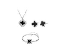Hanaoops Jewellery Set for Women Cubic Zirconia Four-Leaf Clover Pendant Necklace Stud Earrings Bracelet Sets Adjustable Wedding Jewellery for Bride