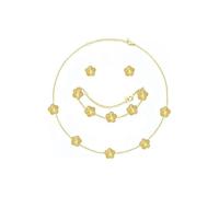 Hanaoops Jewellery Set for Women Girls 18K Gold Plated Stainless Steel Double-sided Four-Leaf Clover Pendant Necklace Stud Earrings Bracelet Adjustable Jewellery Sets Birthday Gifts 3 PCS