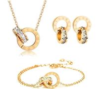 Hanaoops Jewellery Set for Women Necklace Bracelet and Earrings Set Double Circle Pendant Cubic Zirconia Round Interlocking Pendant Jewellery Gifts for Teen Girls Women