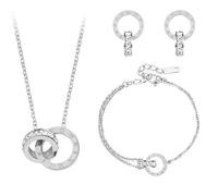 Hanaoops Jewellery Set for Women Necklace Bracelet and Earrings Set Double Circle Pendant Cubic Zirconia Round Interlocking Pendant Jewellery Gifts for Teen Girls Women