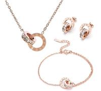 Hanaoops Jewellery Set for Women Necklace Bracelet and Earrings Set Double Circle Pendant Cubic Zirconia Round Interlocking Pendant Jewellery Gifts for Teen Girls Women