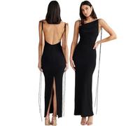 Hanaoops Maxi Dresses for Women Sexy Sleeveless Spaghetti Strap Long Dresses with Split Summer Racerback Bodycon Dress Solid Cami Lounge Dress Elegant Slim Fit Evening Party Formal Dress