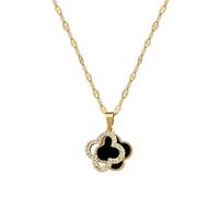 Hanaoops Necklace for Women Clover Necklaces Gold Plated Four Leaf Lucky Pendant Black White Cubic Zirconia Jewelry Pendant in Floral Shaped Design Gifts for Her Mum Wife Girlfriend