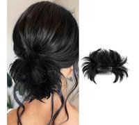 Hanaoops Short Combs Messy Curly Hair Bun Extension Chignon Clip in Synthetic Hairpiece Easy Short Curly Wavy Versatile Adjustable Styles Ponytail Scrunchie for Women