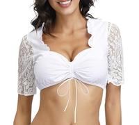 Hanaoops Women’s Dirndl Blouse Sexy V Neck Lace Half Sleeve Patchwork Little Shirt Top Oktoberfest Traditional Costume Blouse Elegant Bodycon Shirts for Women White