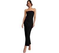 Hanaoops Women Strapless Long Dress Tube Top Satin Bodycon Dresses for Women Plain Bandeau Backless Stretchy Sleeveless Cocktail Dress Sexy Off Shoulder Party Club Dresses