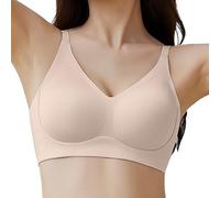 Hanaoops Womens Bras Seamless Bras for Everyday Full Coverage Ladies Non Wired Support V Neck Padded Comfort Sleeping Bra Nude