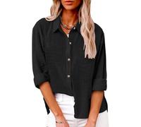Hanaoops Womens Button Down Shirts Long Sleeve Roll Up Blouse and Shirts Lapel Neck Elegant Tunic Business Casual Office Work Loose Blouse Top Ladies Autumn Tops Black