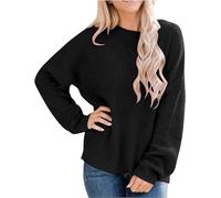Hanaoops Women's Long Sleeve Jumpers Casual Round Neck Sweatshirts Elegant Solid Colours Lightweight Loose Pullover Knit Top Black S