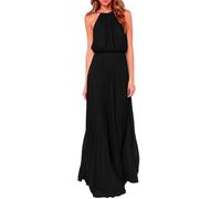 Hanaoops Womens Maxi Dress Summer Sleeveless Casual Dresses Halter Neck Pleated Flowy Elegant Long Dress for Ladies Party Evening Wedding Guest, Holiday, Travel Black
