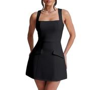 Hanaoops Women's Sexy Mini Dress Square Neck Sleeveless Short Tank Dress High Waist Bodycon Short Dresses Slim Fit Party Club Cocktail Dresses Black