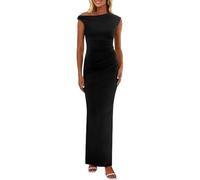 Hanaoops Women's Summer Maxi Dress Sexy Sleeveless Bodycon Round Neck Long Dresses Elegant Off Shoulder Slit Dress for Party Wedding Cocktail Evening Black