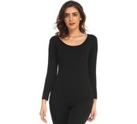 Hanaoops Women's Thermal Underwear Top Warm Long Sleeve Base Layer Shirt Soft Casual Round Neck Tops for Everyday Running Hiking Camping Breathable Lightweight Black