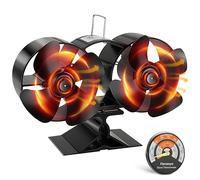 Hanaoyo Stove Fan, Log Burner Fan with Double Motors, Wood Burning Stove Fan Heat Powered Silent Operation with Stove Thermometer, Eco Friendly Wood Stove Fan for Wood/Log Burner/Fireplace