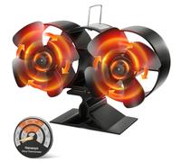 Hanaoyo Wood Stove Fan with Double Motors, 12 Blades Wood Stove Fan Heat Powered, Fireplace Fan with Magnetic Thermometer, Wood Stove Accessories Non Electric Fan for Wood/Gas/Log Burner Stove